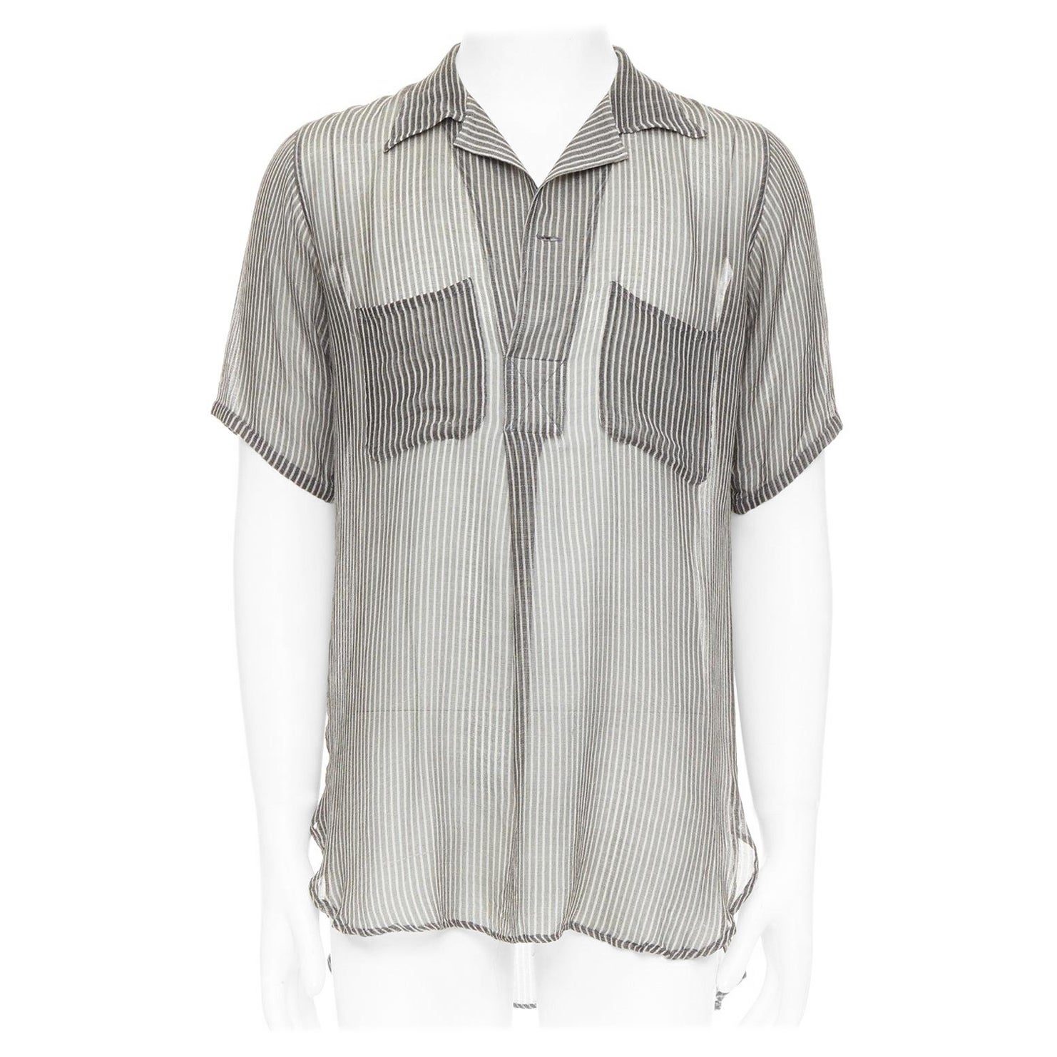 DRIES VAN NOTEN Polo boutonné à rayures transparentes gris écru IT48 M