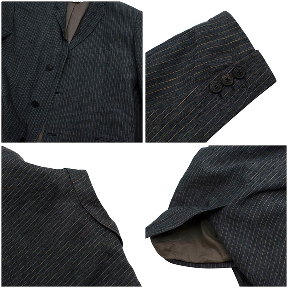 Men's Dries Van Noten Grey Pinstripe Single Breasted Linen Suit - Size L 50