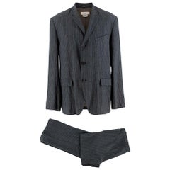 Dries Van Noten Grey Pinstripe Single Breasted Linen Suit - Size L 50