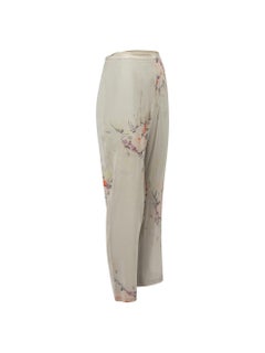 Dries Van Noten Grey Silk Floral Sheer Trousers Size S