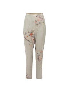 Dries Van Noten Grey Silk Floral Sheer Trousers Size S