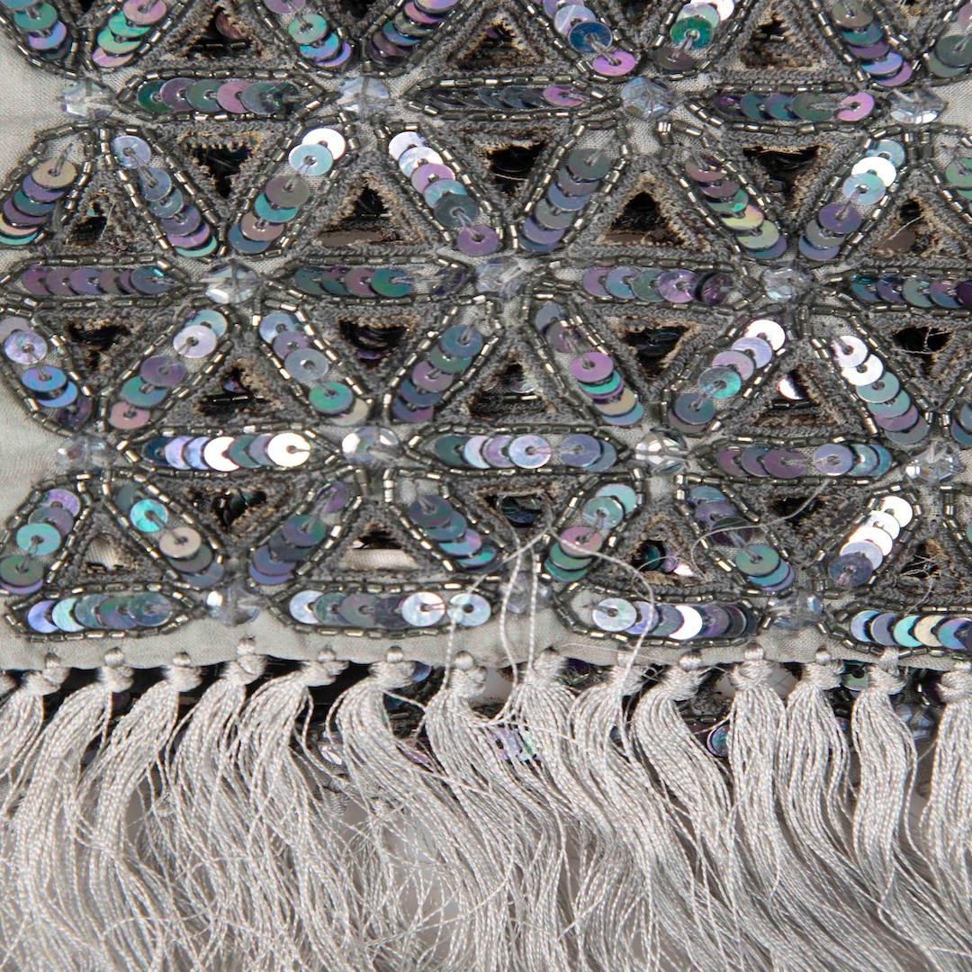 Dries Van Noten Grey Silk Sequin Embroidered Scarf In Good Condition For Sale In London, GB