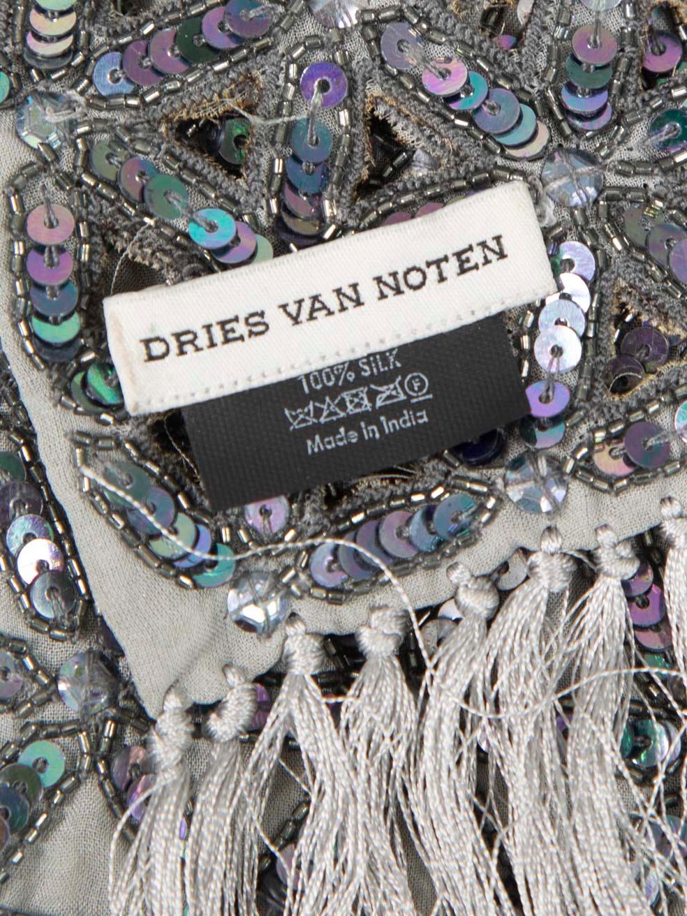 Dries Van Noten Grey Silk Sequin Embroidered Scarf For Sale 1