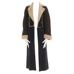 DRIES VAN NOTEN grey wool suede sleeves shearling collar full length coat S