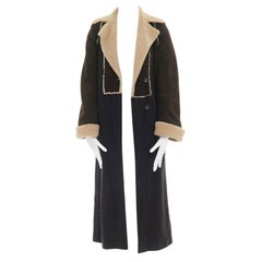 DRIES VAN NOTEN grey wool suede sleeves shearling collar full length coat S