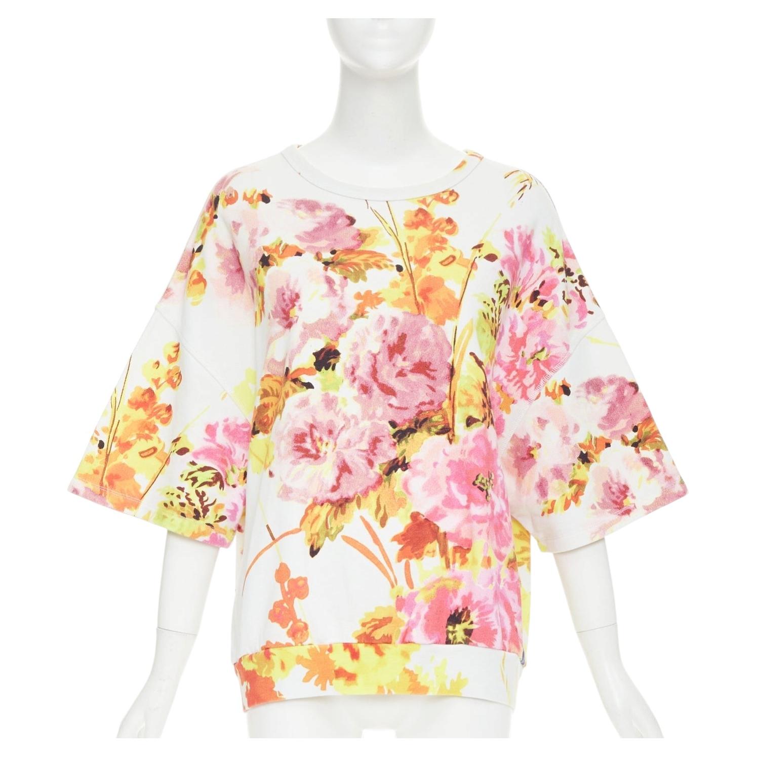 Pre-owned Dries Van Noten Helovi Ecru Floral Graphic Wide Elbow Sleeve Cotton Sweatshirt M In Brown