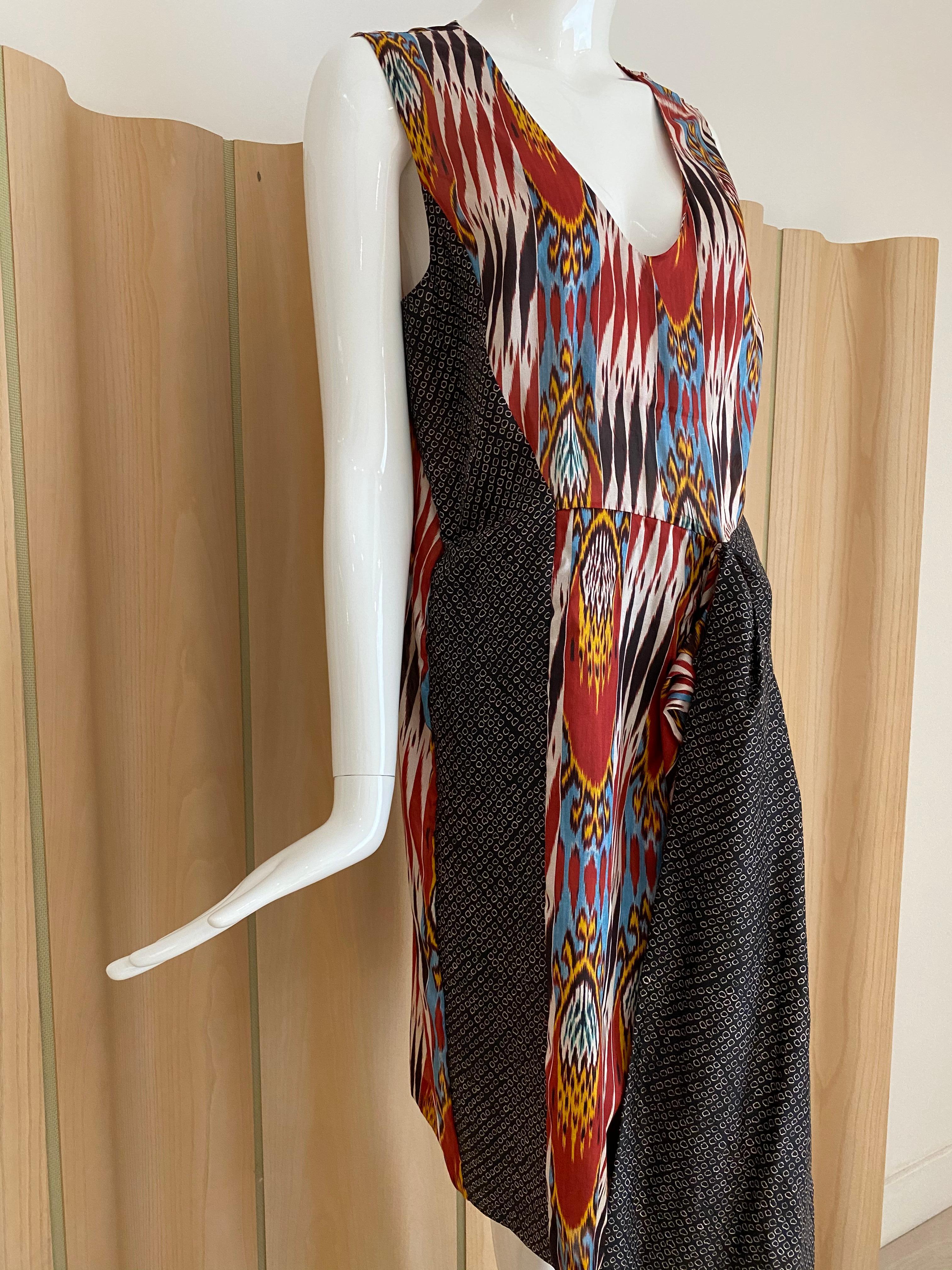 Black Dries Van Noten Ikat Print Silk Dress For Sale