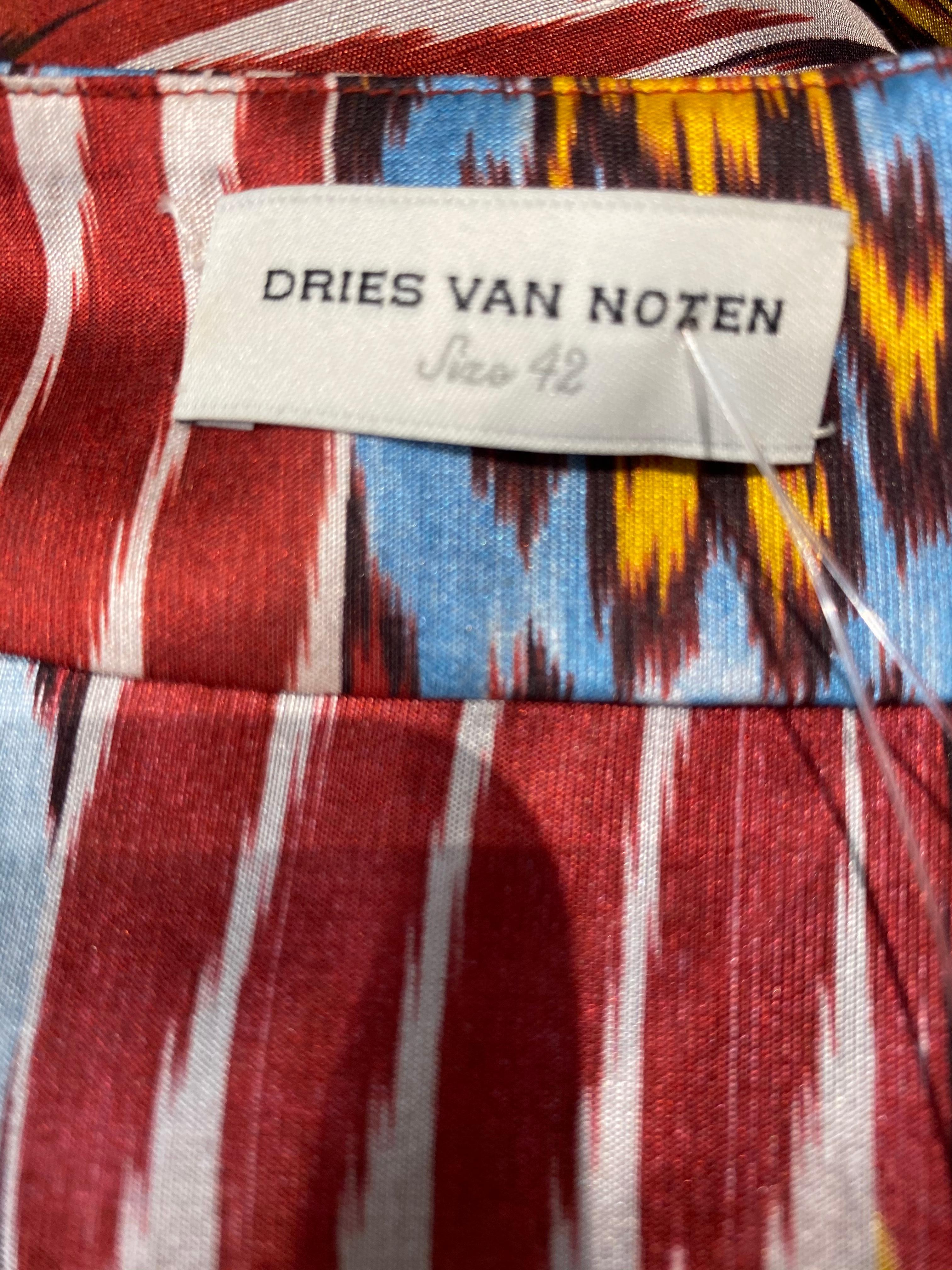 Dries Van Noten Ikat Print Silk Dress In Excellent Condition For Sale In Beverly Hills, CA