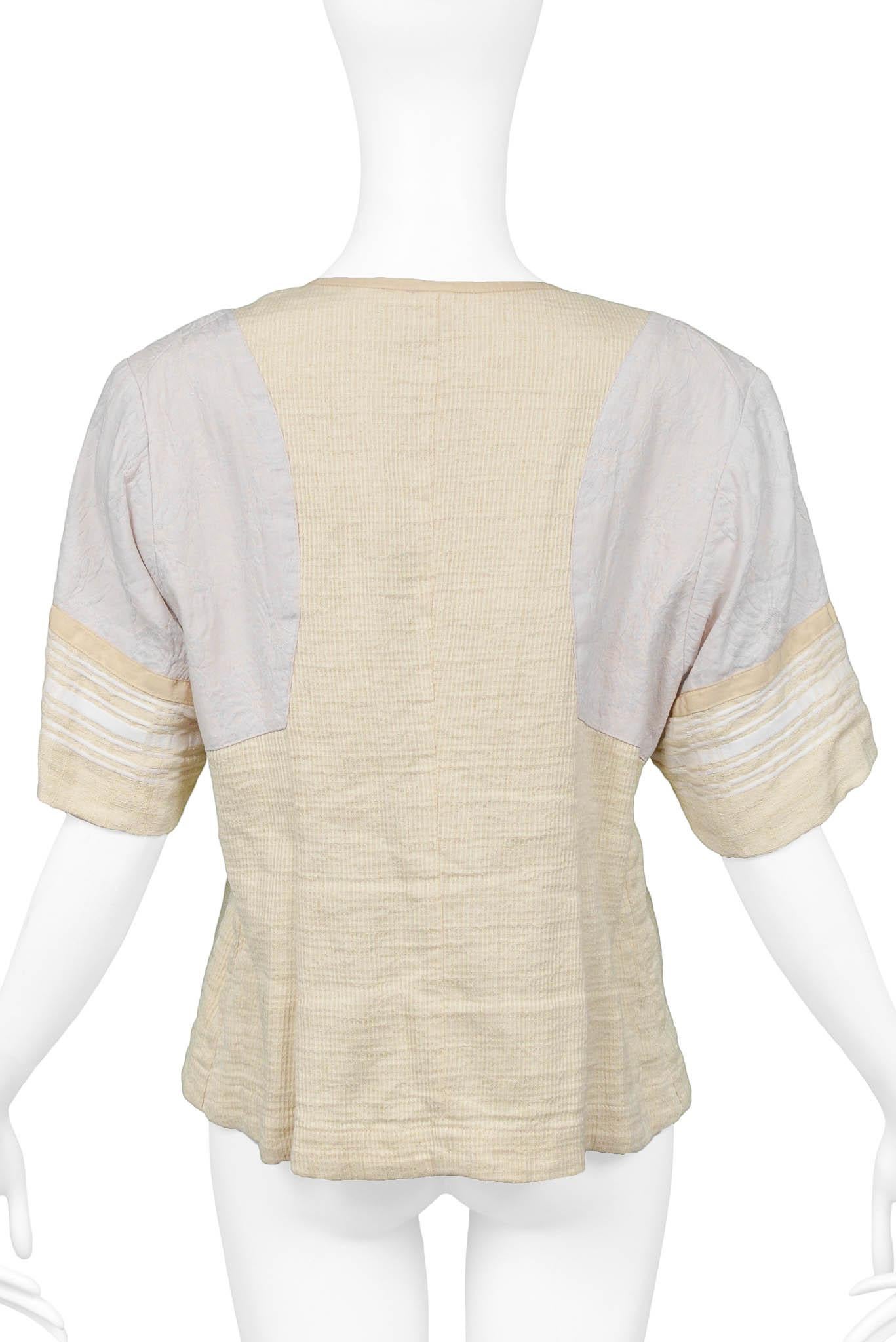 Dries Van Noten Ivory Button Front Short Sleeve Top In Excellent Condition For Sale In Los Angeles, CA