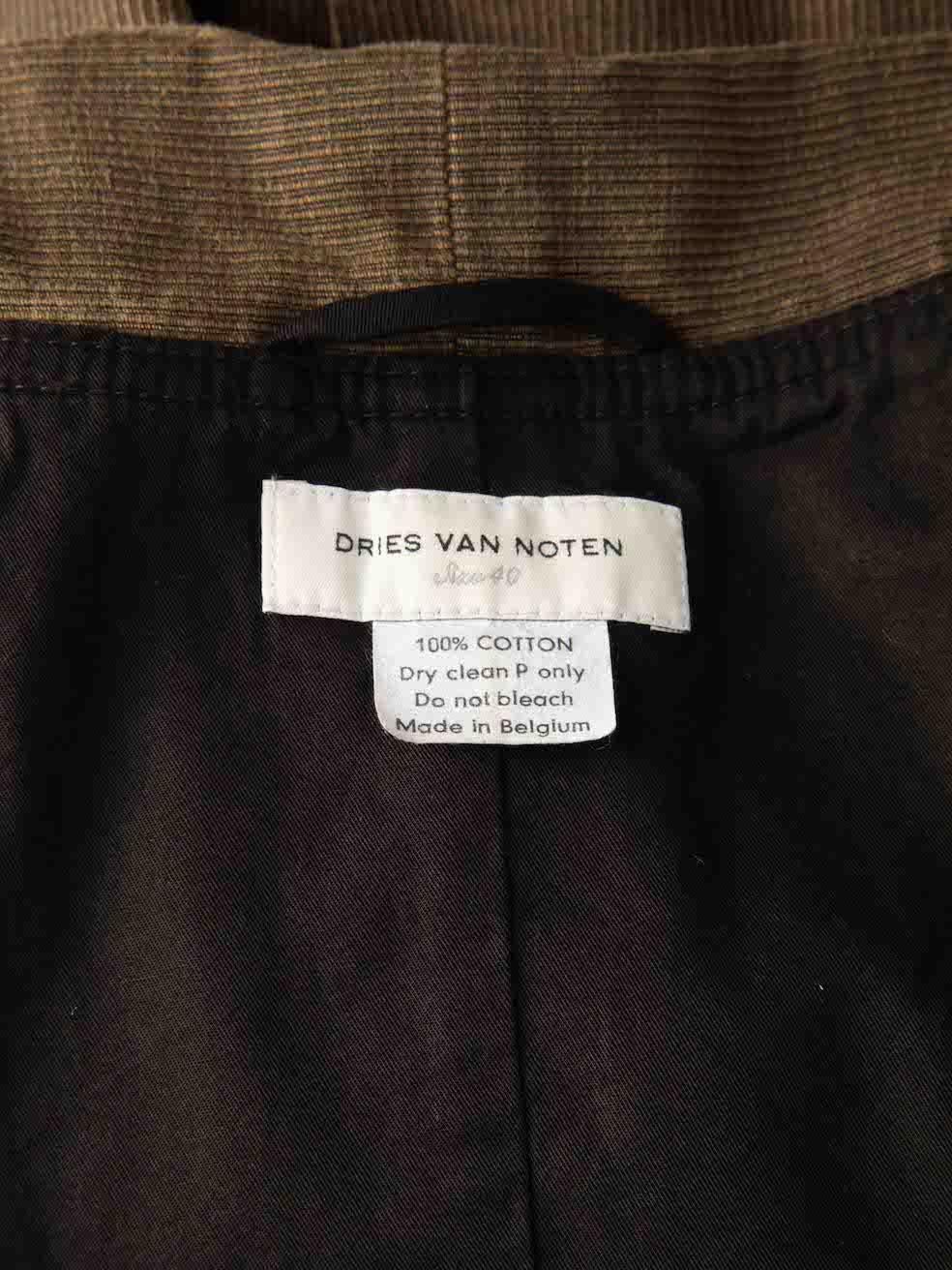 Women's Dries Van Noten Khaki Corduroy Tied Jacket Size L For Sale