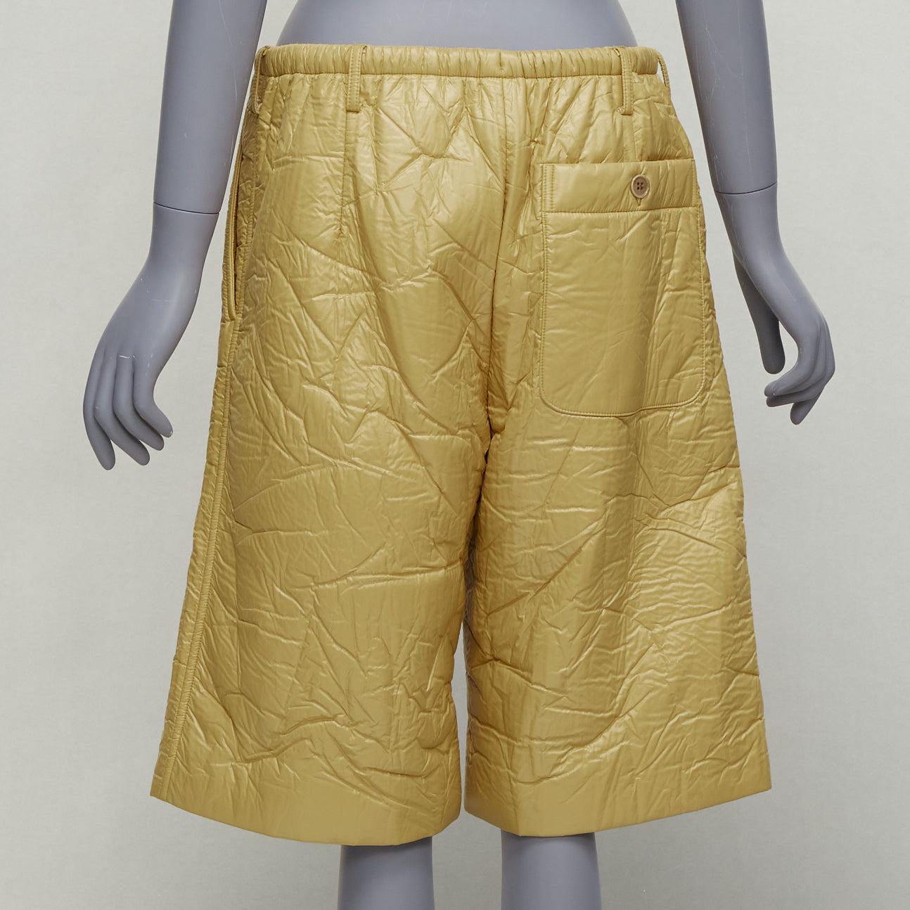 Men's DRIES VAN NOTEN khaki crinkle padded drawstring wide leg half shorts IT46 S For Sale