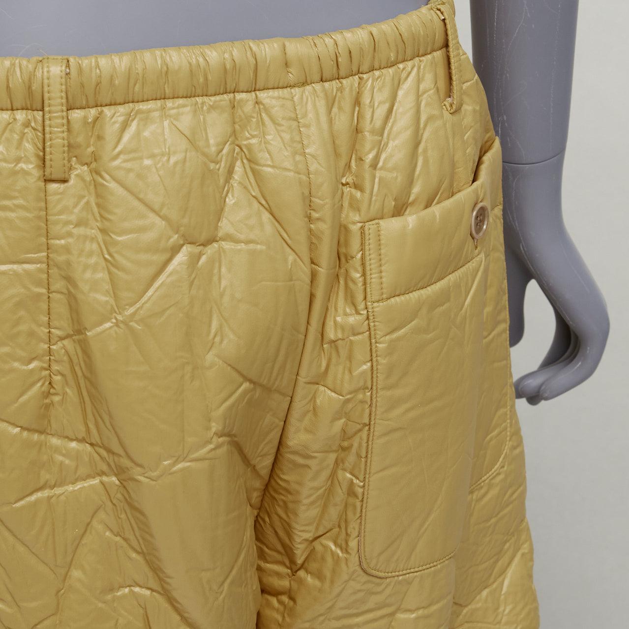 DRIES VAN NOTEN khaki crinkle padded drawstring wide leg half shorts IT46 S For Sale 2