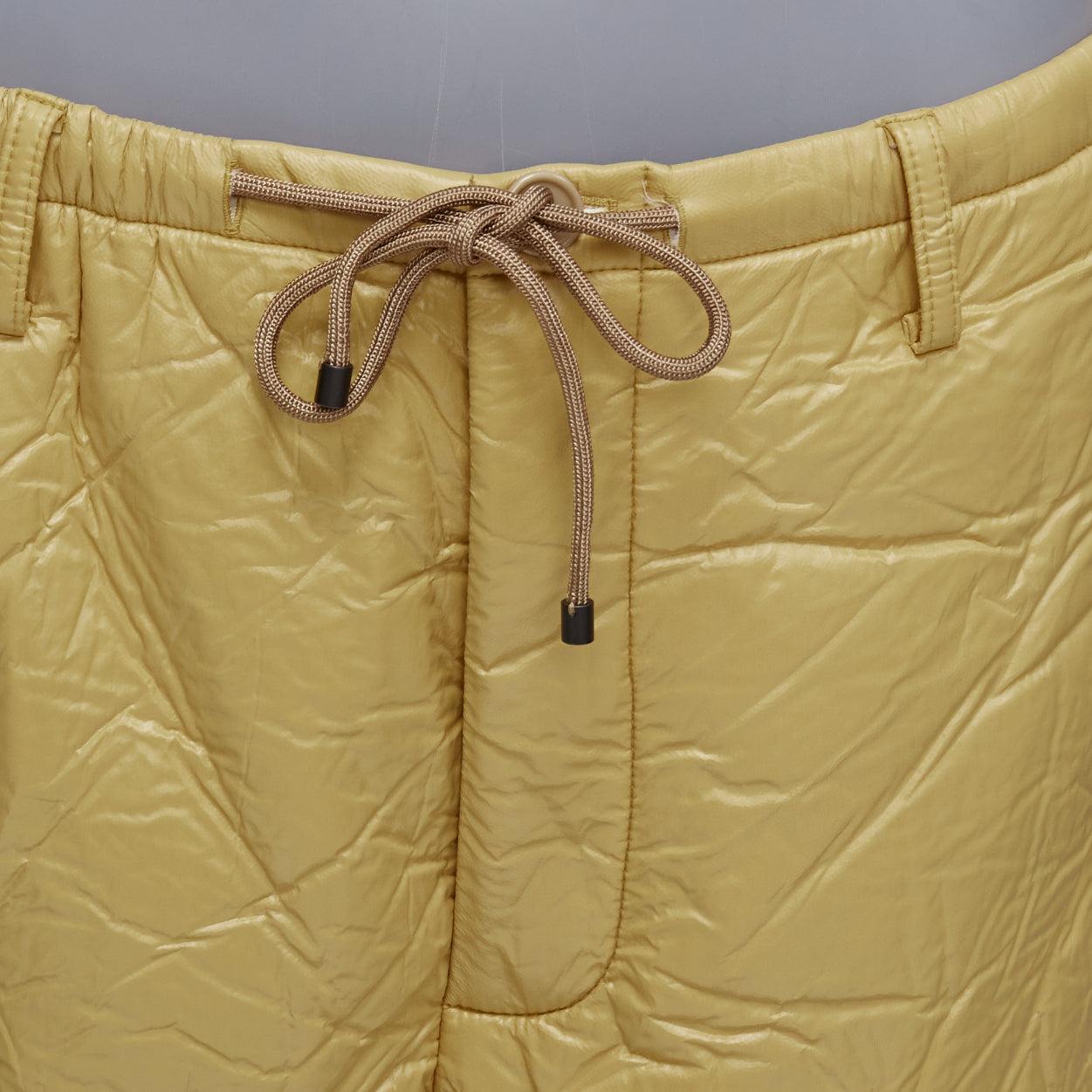 DRIES VAN NOTEN khaki crinkle padded drawstring wide leg half shorts IT46 S For Sale 3