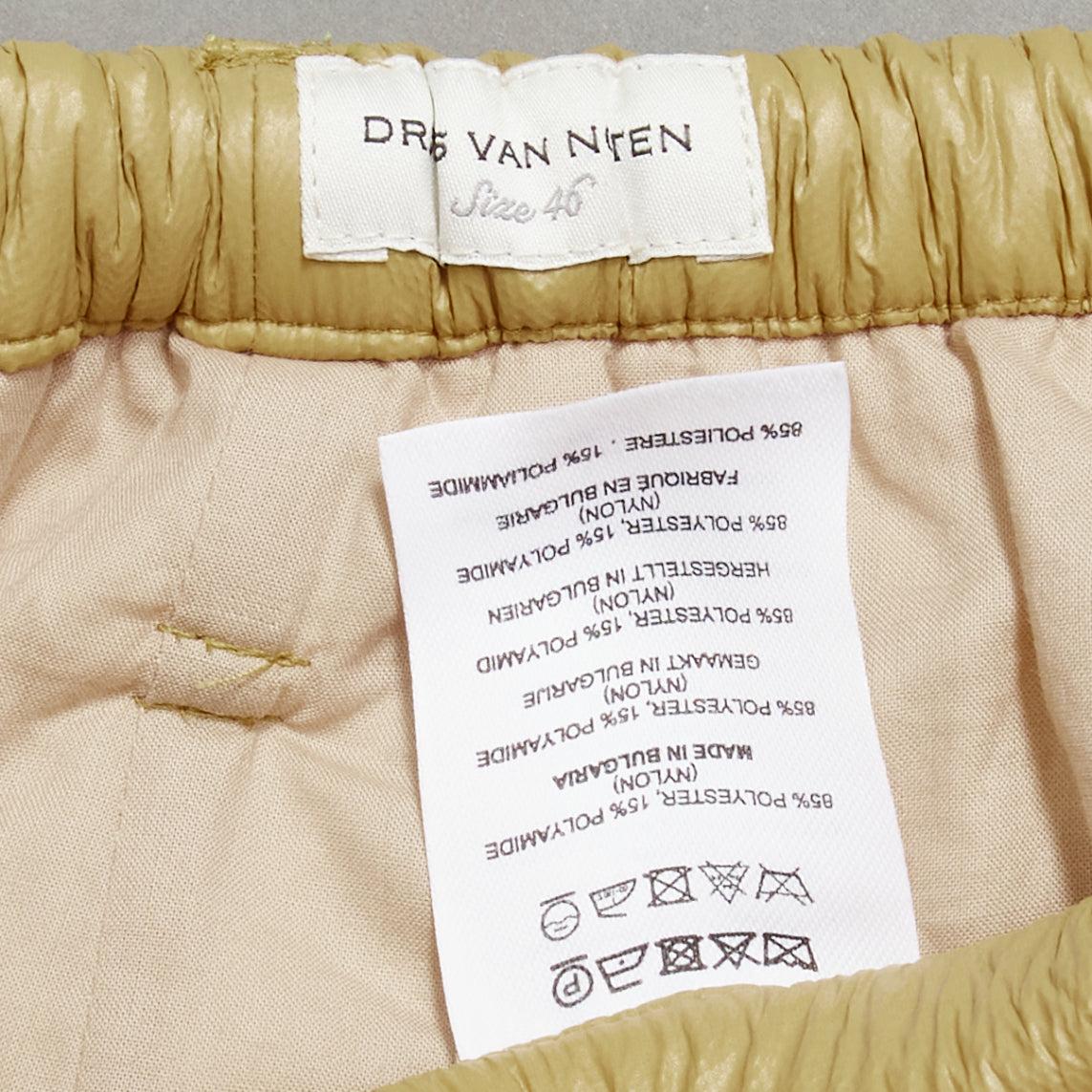 DRIES VAN NOTEN khaki crinkle padded drawstring wide leg half shorts IT46 S For Sale 4