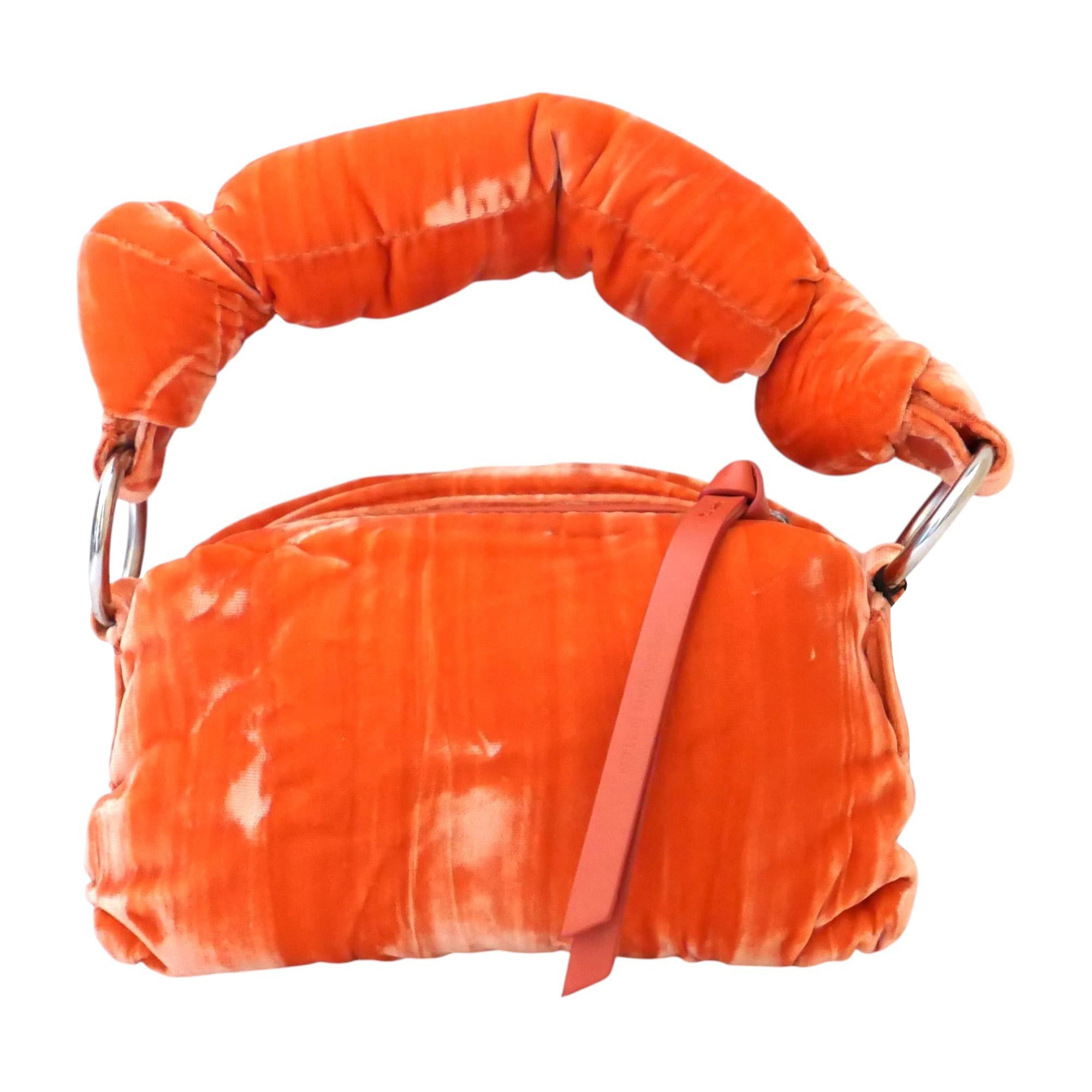 Dries van Noten Women's 2010s Tangerine Orange Velvet Knot Handle