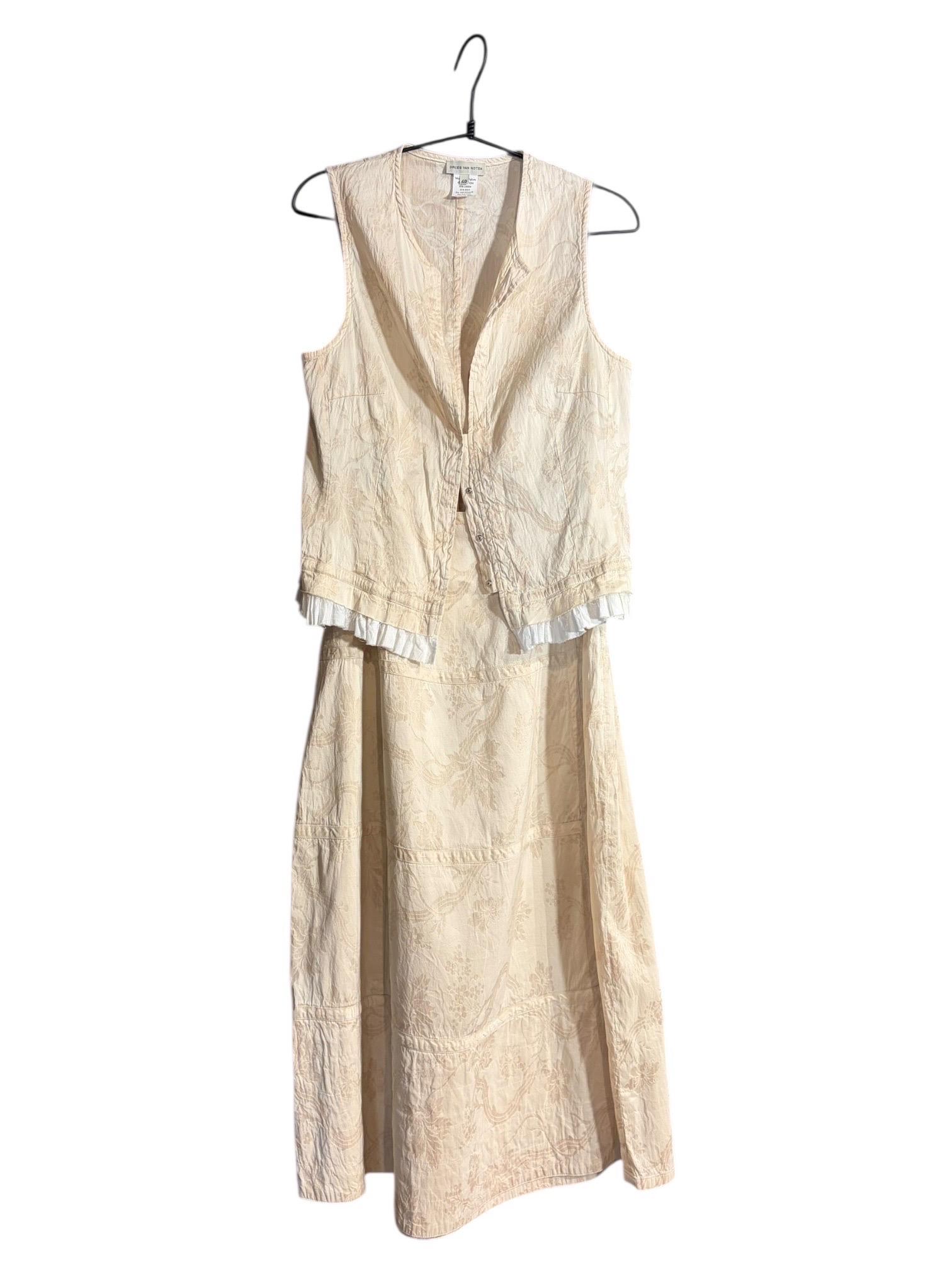 Dries Van Noten Fine anni '90, set di abiti con gonna a tre pezzi in jacquard color avorio in vendita 7