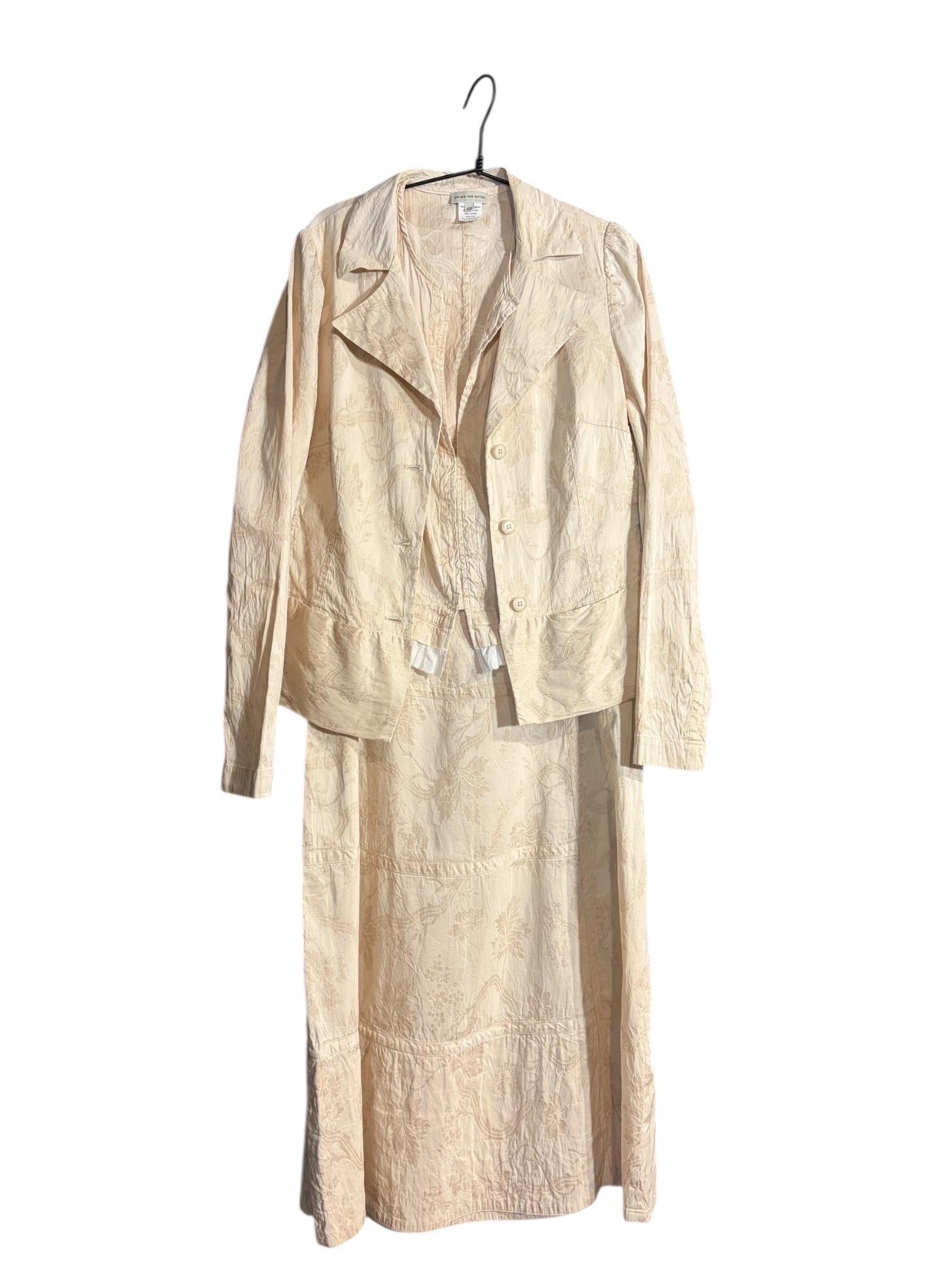 Dries Van Noten Fine anni '90, set di abiti con gonna a tre pezzi in jacquard color avorio in vendita 10