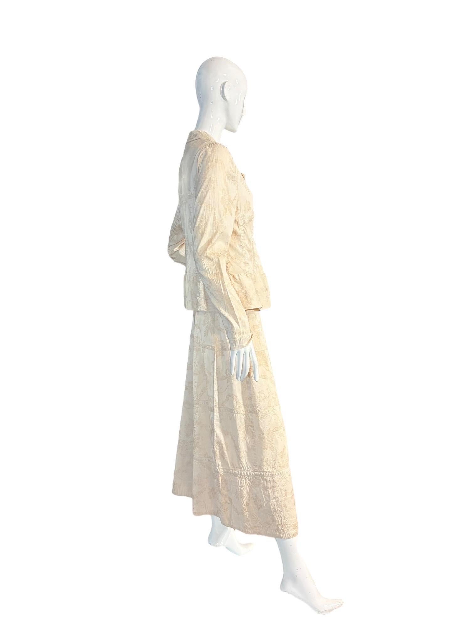 Beige Dries Van Noten Fine anni '90, set di abiti con gonna a tre pezzi in jacquard color avorio in vendita