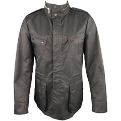 DRIES VAN NOTEN M Black Solid Zip Hood Parka Coat