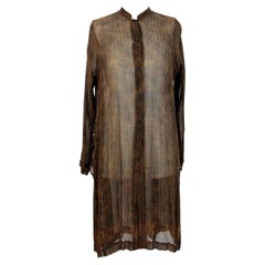 Dries Van Noten Maxi Shirt Silk Dress Brown 1990s Used