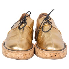 DRIES VAN NOTEN metallic gold leather DERBY Flats Shoes 41