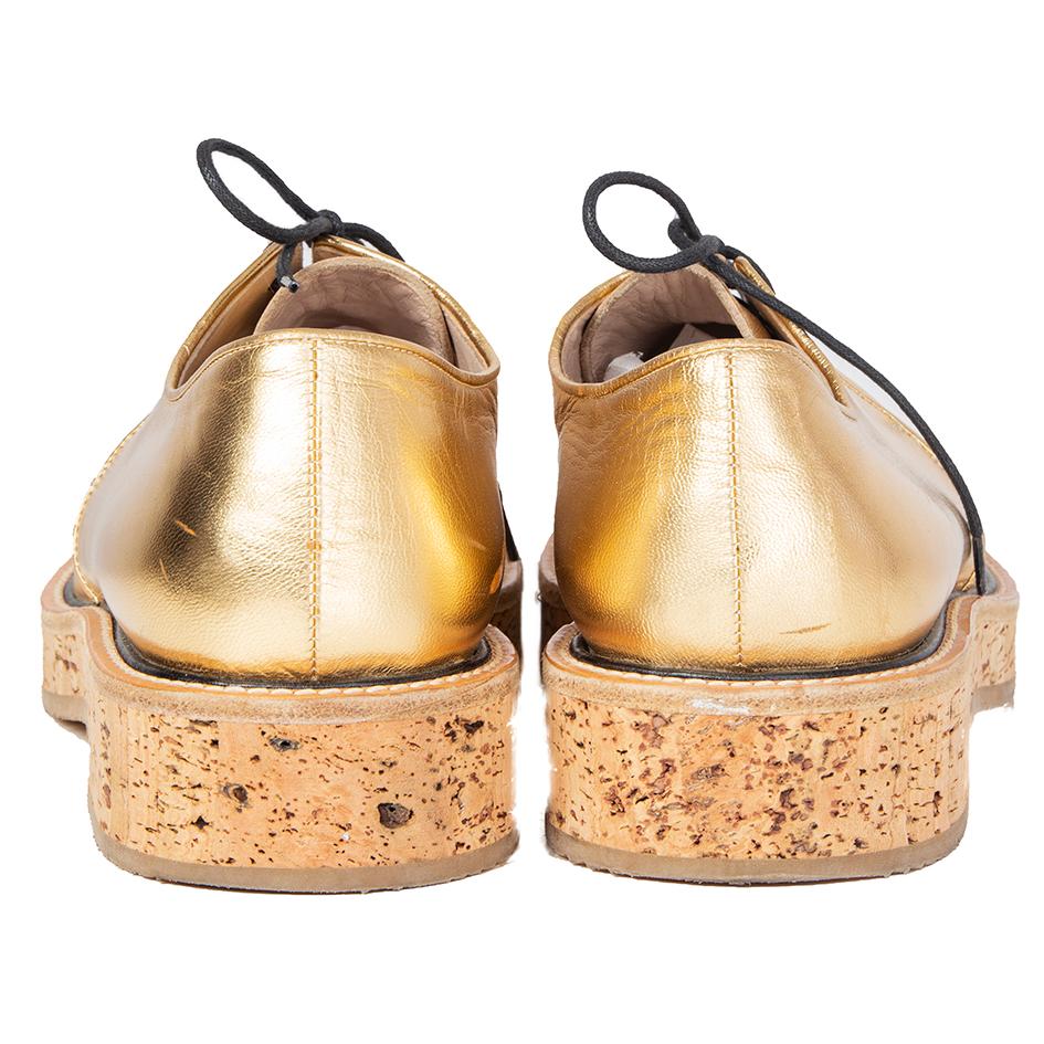 DRIES VAN NOTEN metallic gold leather DERBY Flats Shoes 41 In Excellent Condition In Zürich, CH