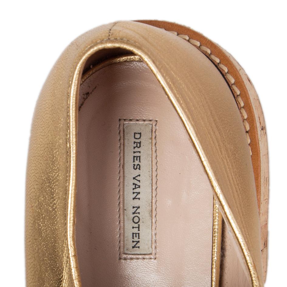 DRIES VAN NOTEN metallic gold leather DERBY Flats Shoes 41 1