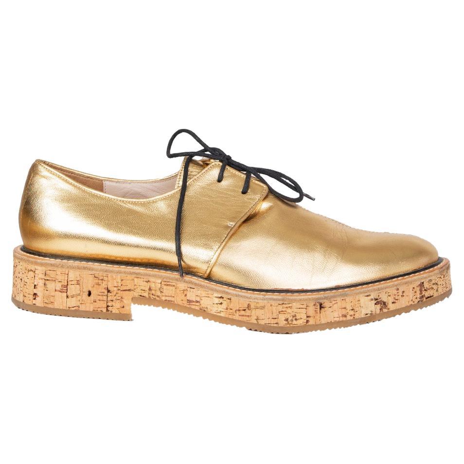 DRIES VAN NOTEN metallic gold leather DERBY Flats Shoes 41 For Sale at ...