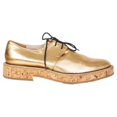 DRIES VAN NOTEN metallic gold leather DERBY Flats Shoes 41