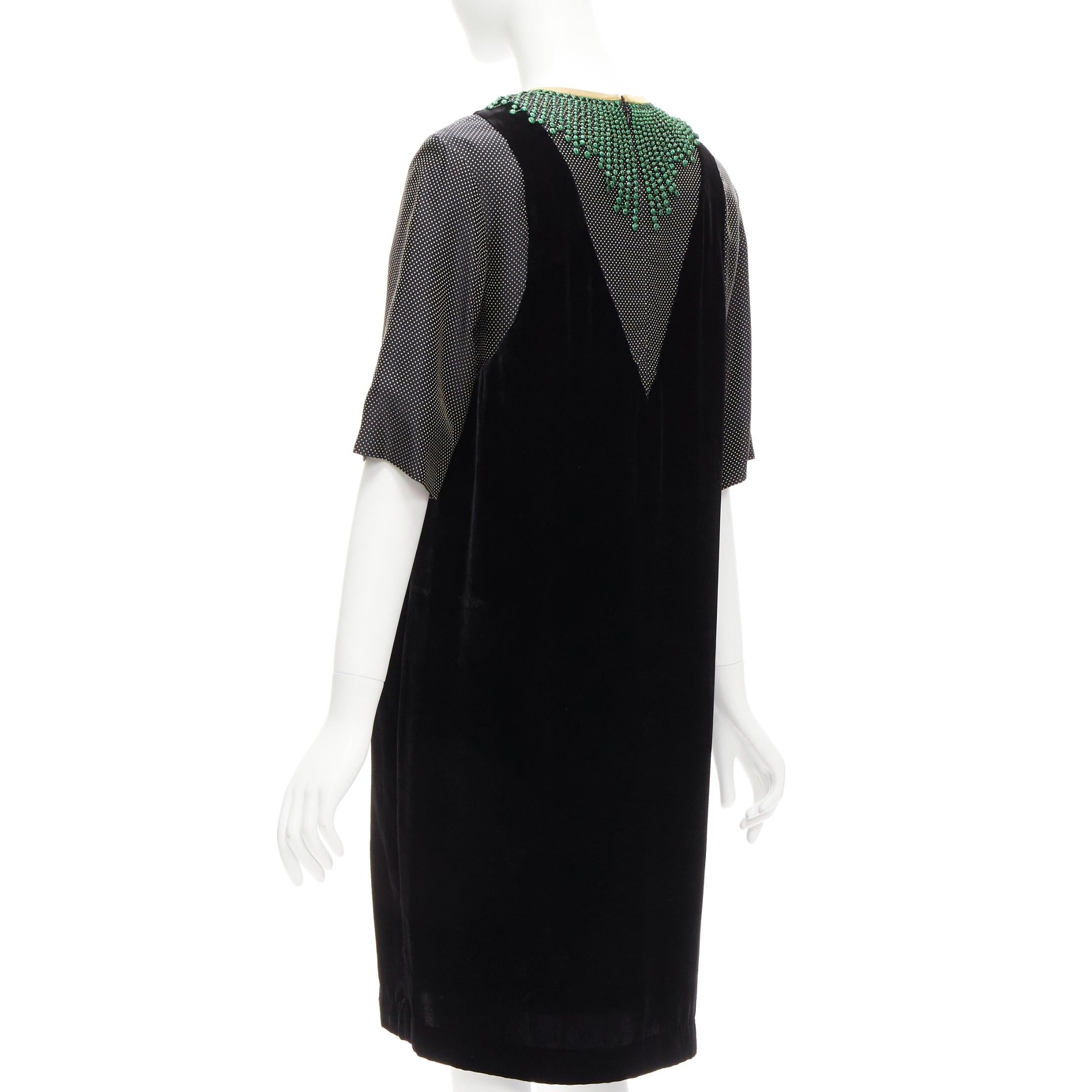 DRIES VAN NOTEN metallic green collar black velvet illusion dress FR34 XS 1