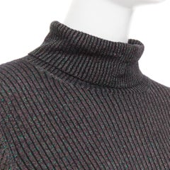 DRIES VAN NOTEN metallic green lurex viscose blend ribbed turtleneck sweater M