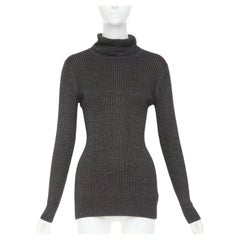DRIES VAN NOTEN metallic green lurex viscose blend ribbed turtleneck sweater M