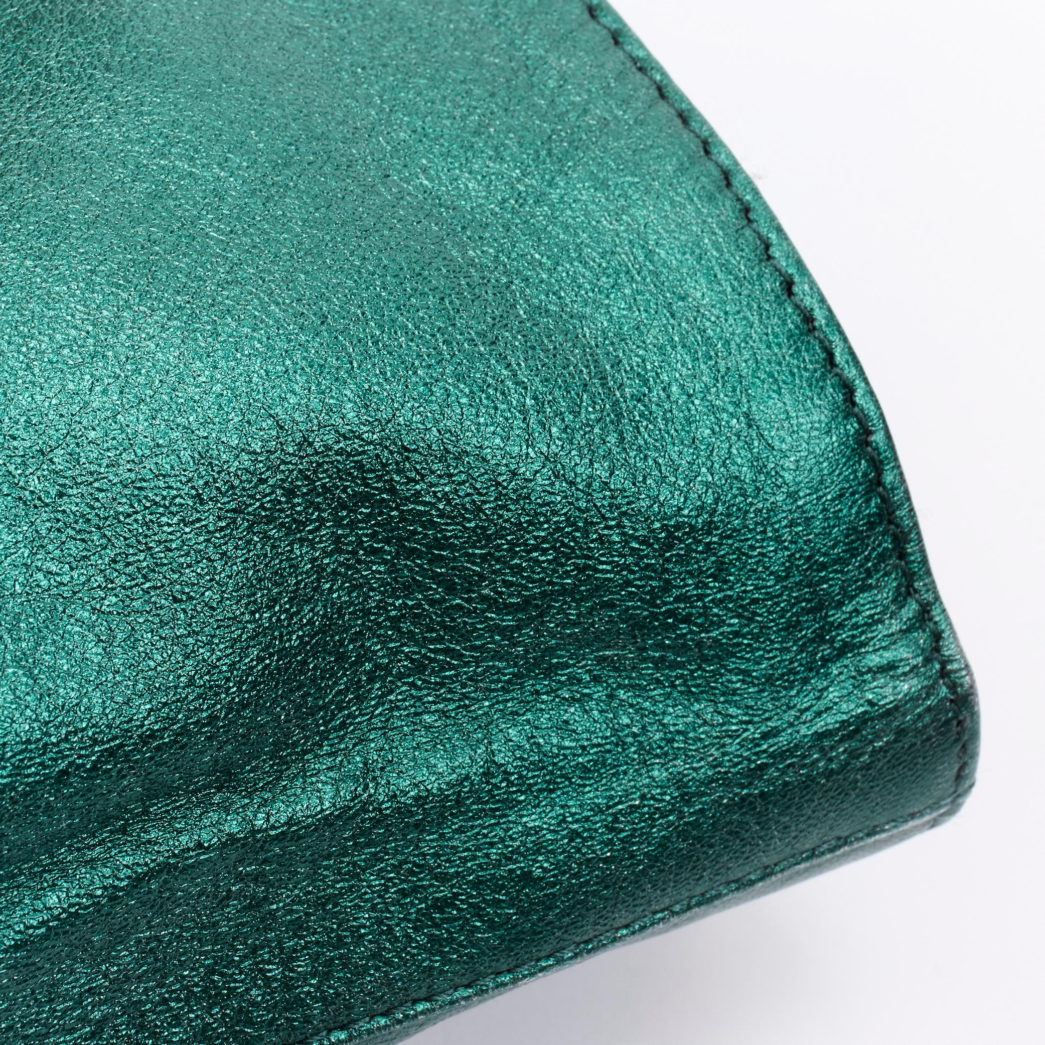 DRIES VAN NOTEN metallic green soft leather black foldover crossbody clutch bag 2