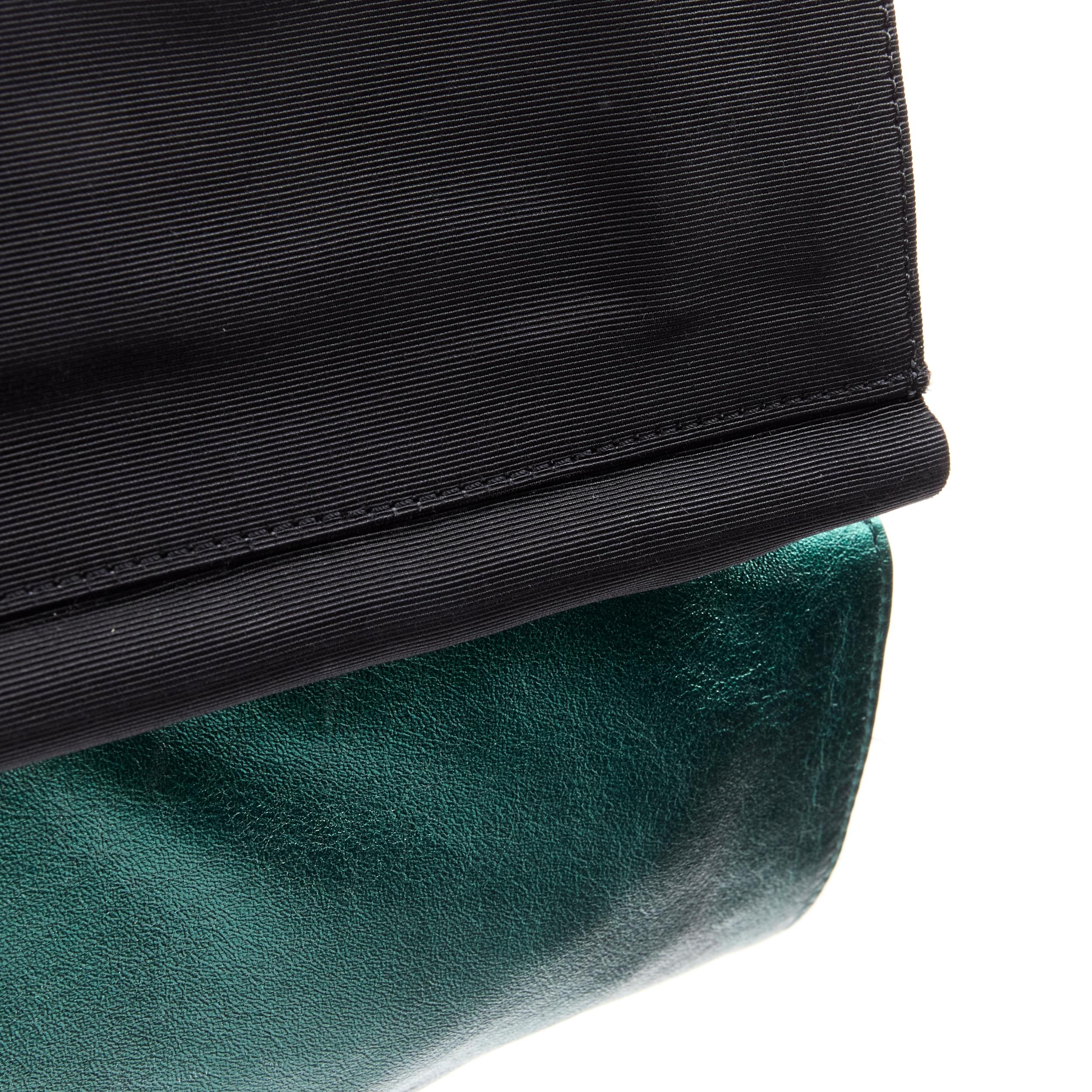 Blue DRIES VAN NOTEN metallic green soft leather black foldover crossbody clutch bag