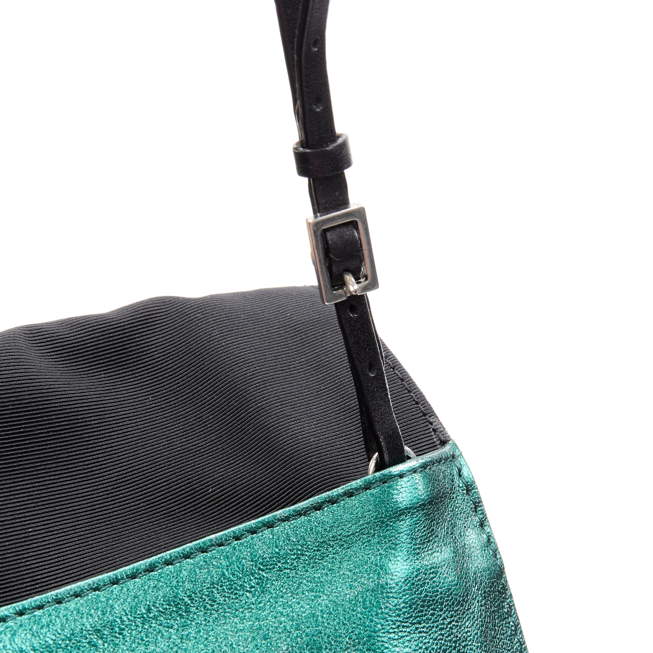 Women's DRIES VAN NOTEN metallic green soft leather black foldover crossbody clutch bag