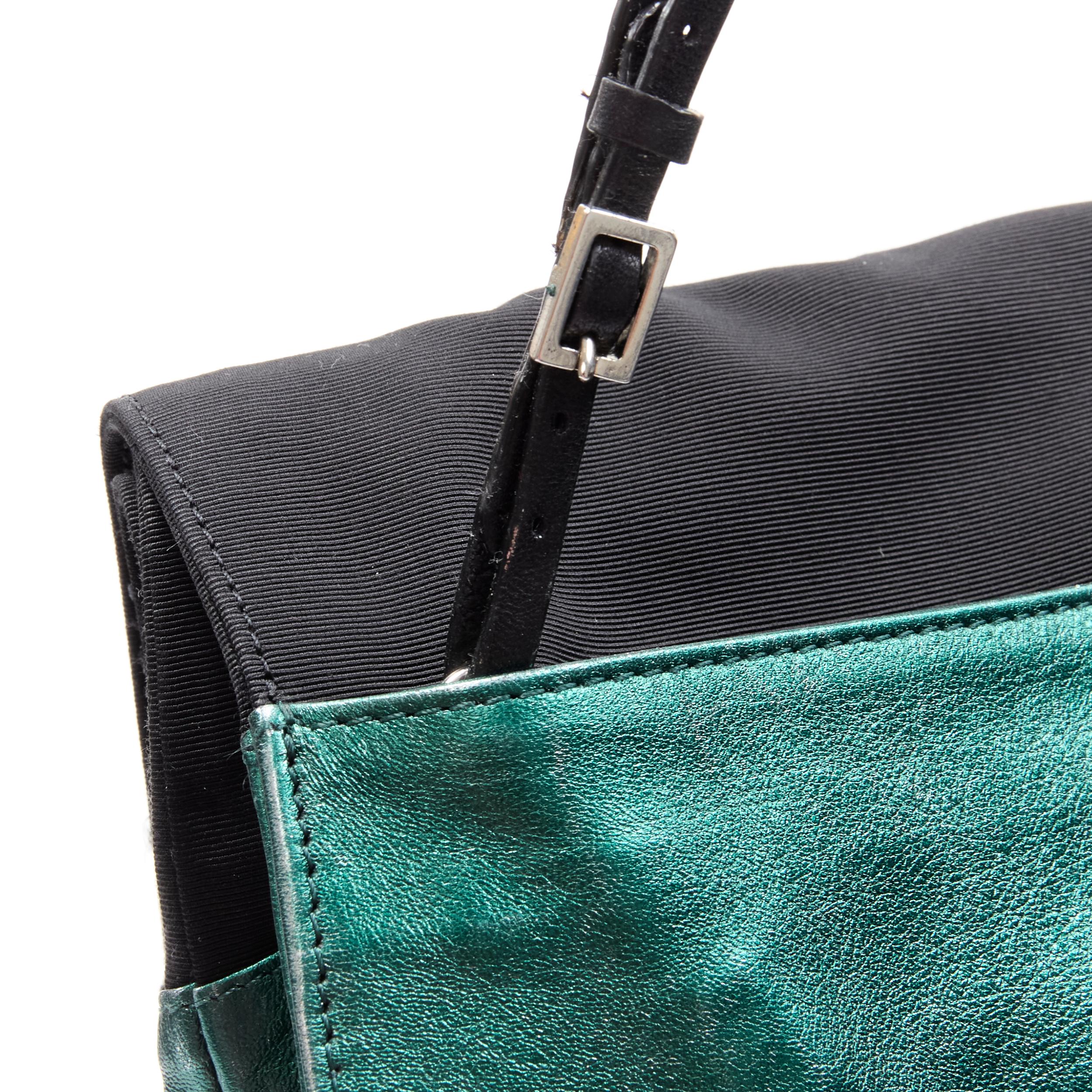 DRIES VAN NOTEN metallic green soft leather black foldover crossbody clutch bag 1