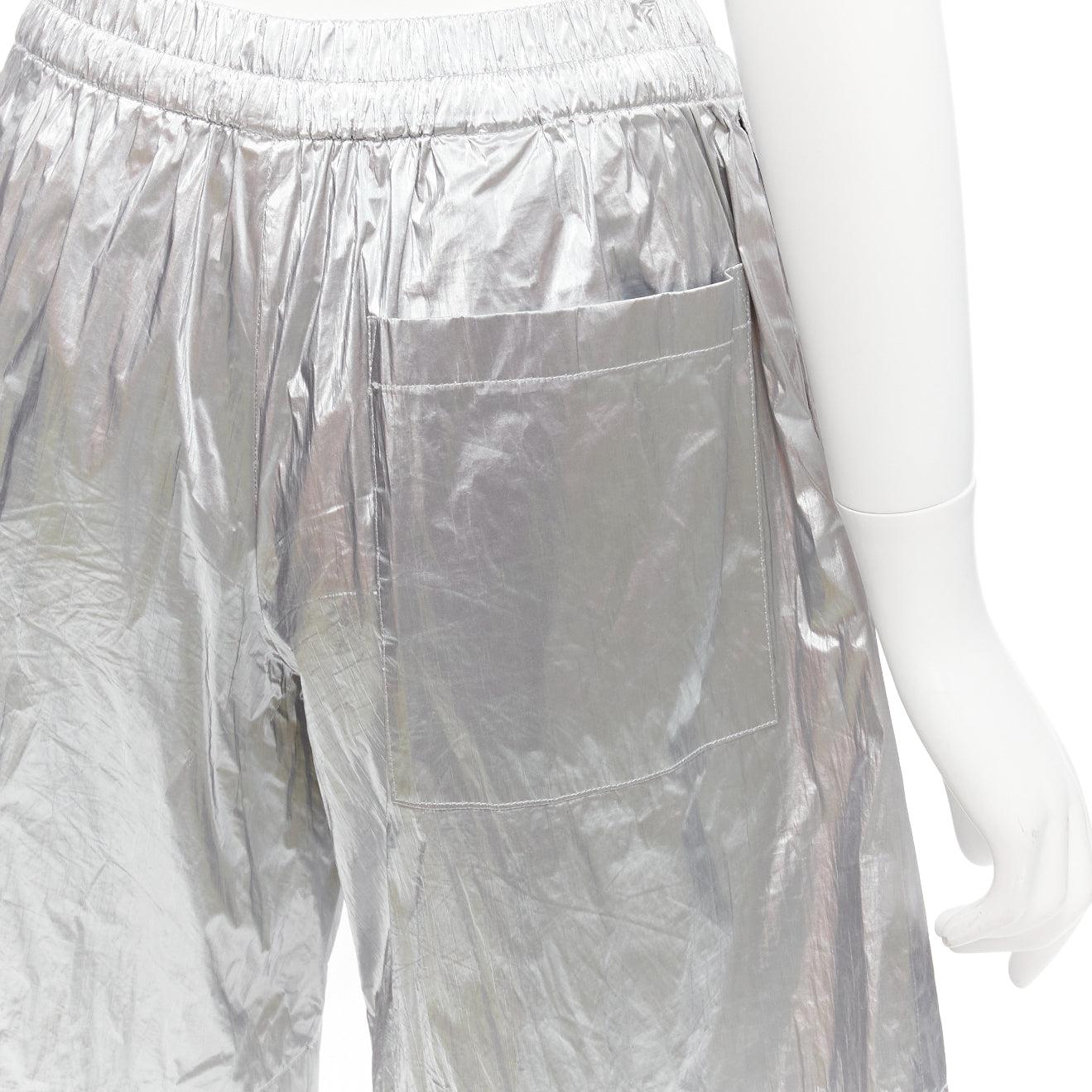 DRIES VAN NOTEN metallic silver elasticated waist wide leg shorts FR34 XS For Sale 1