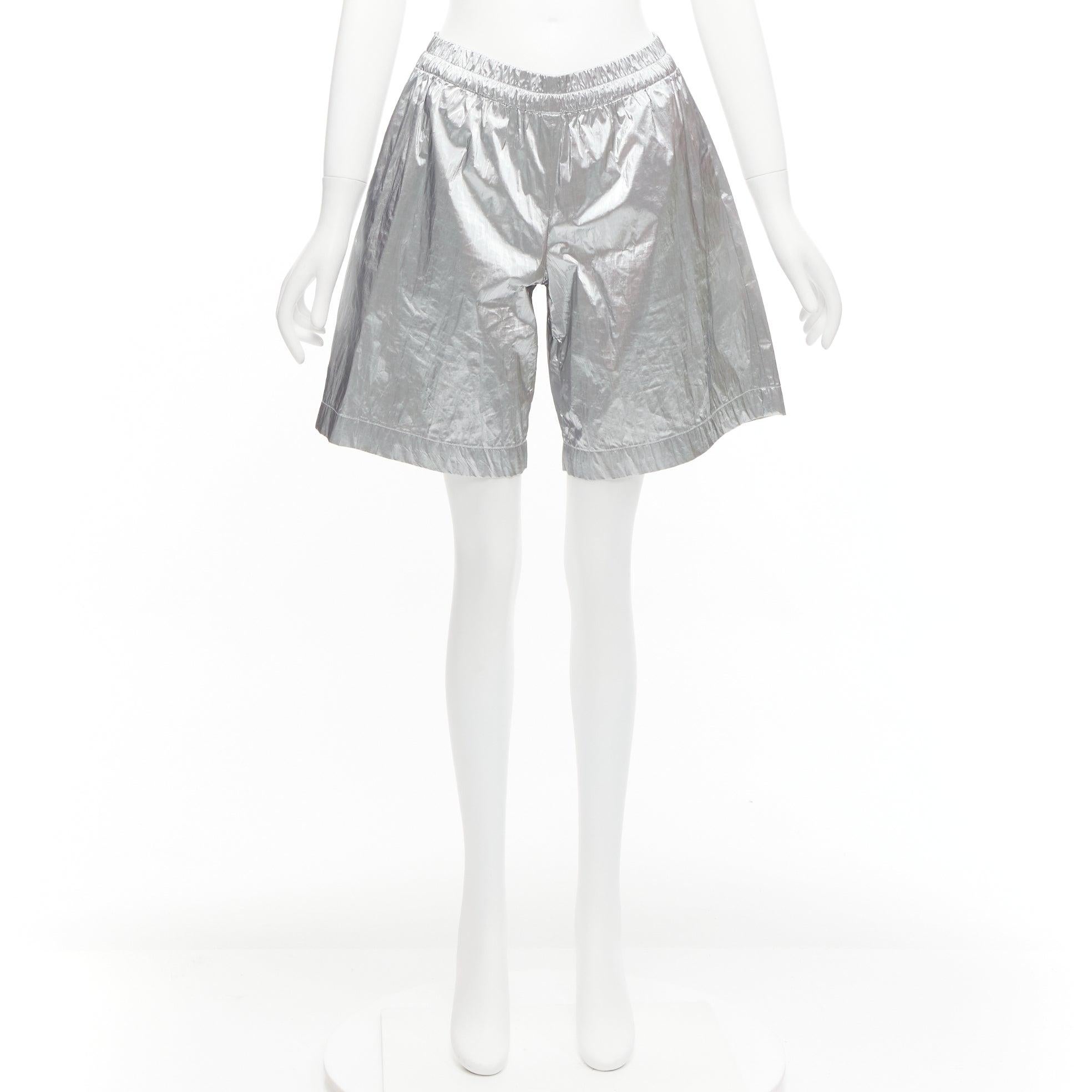 DRIES VAN NOTEN metallic silver elasticated waist wide leg shorts FR34 XS For Sale 4