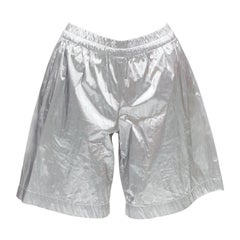 DRIES VAN NOTEN Pantalones cortos de cintura elástica y pernera ancha en plata metalizada FR34 XS