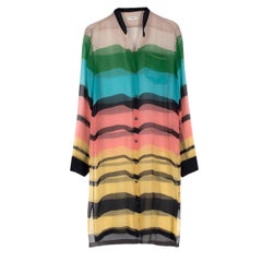 Used Dries Van Noten Multi-coloured Sheer Silk Shirt Dress Size 38
