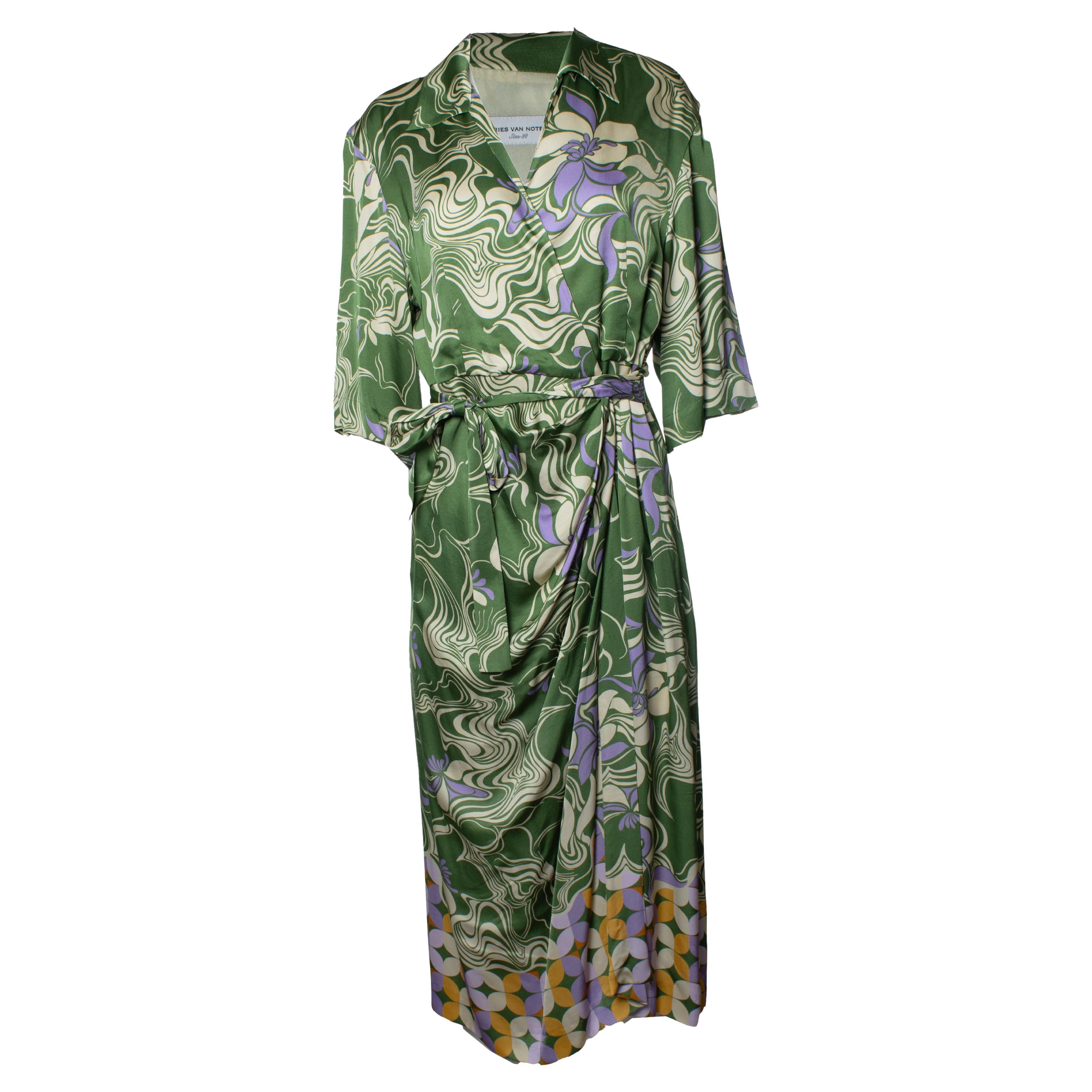 Dries van Noten, multi green Dakola wrap dress