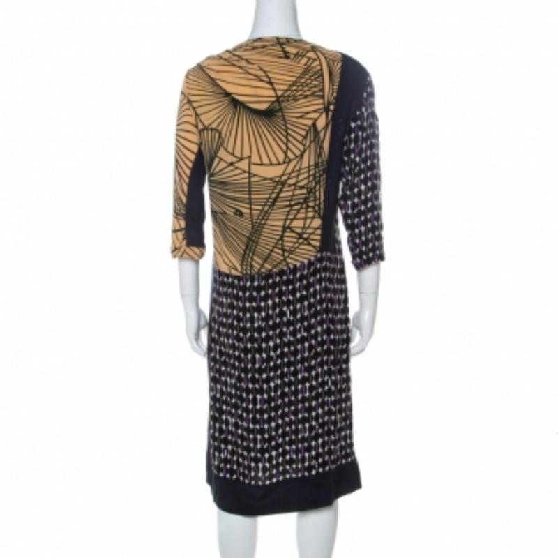 Dries Van Noten Multicolor Abstract Print Silk Sequinned Beaded Midi Dress M Negro en venta