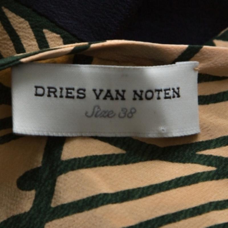 De las mujeres Dries Van Noten Multicolor Abstract Print Silk Sequinned Beaded Midi Dress M en venta