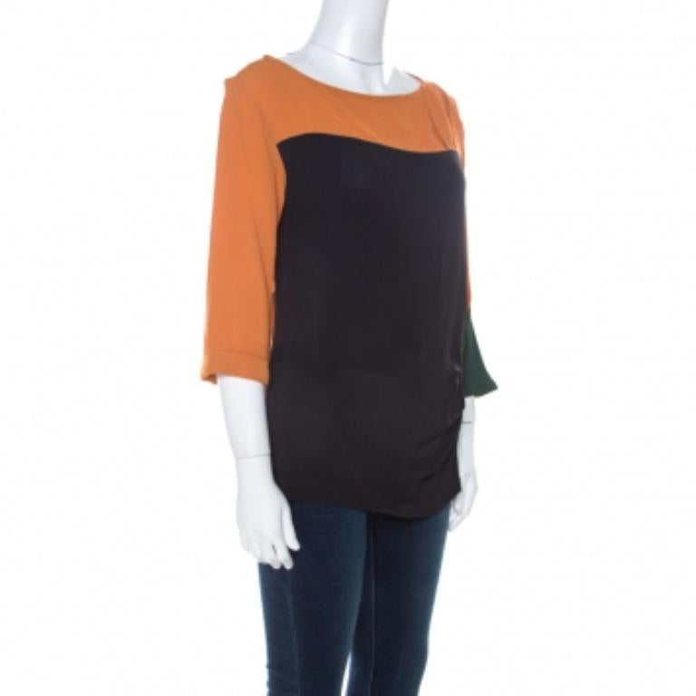 Donna Dries Van Noten Multicolor Crepe Colorblock Top M in vendita