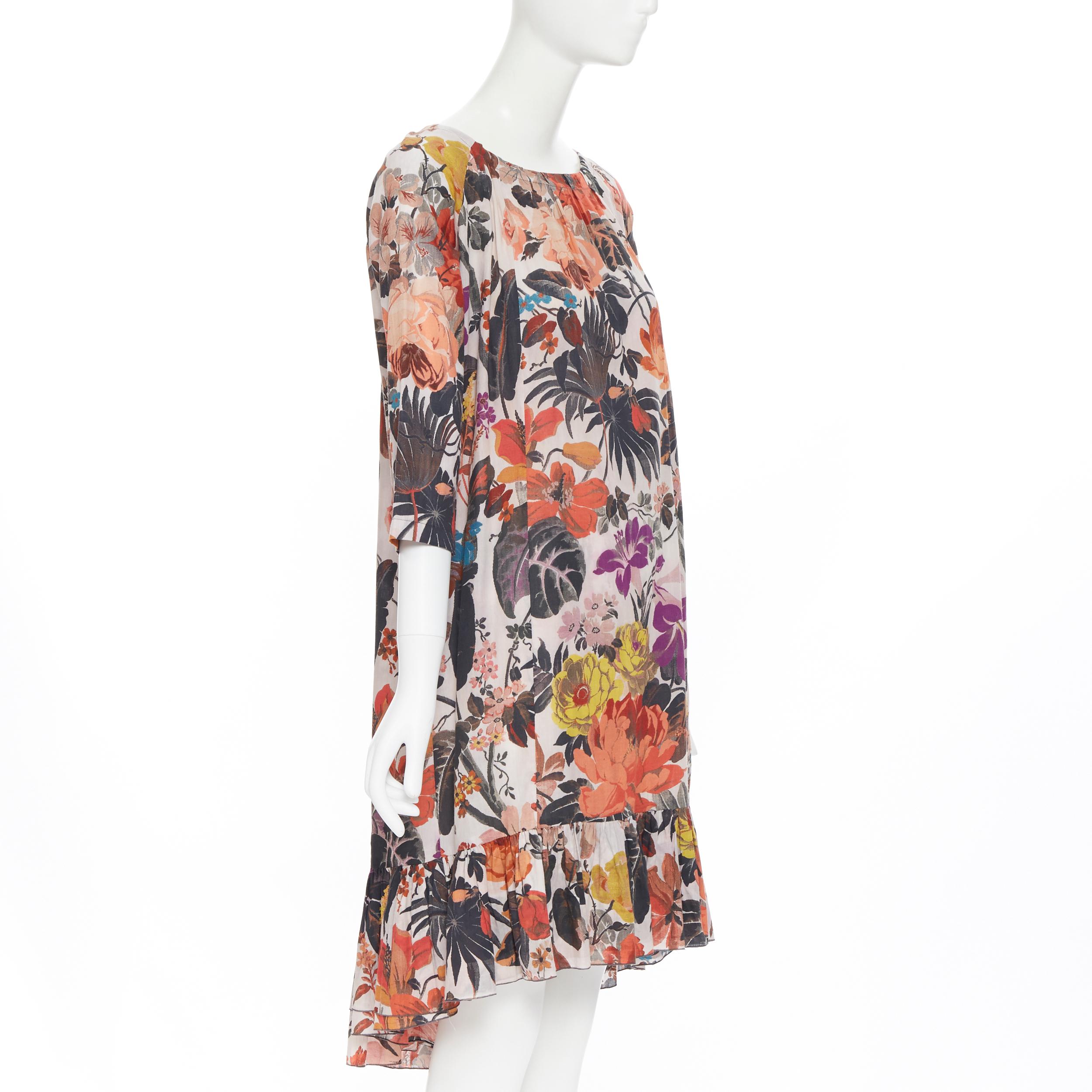 DRIES VAN NOTEN multicolor floral print cotton frill hem casual dress S In Good Condition In Hong Kong, NT