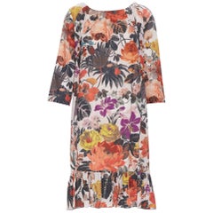 DRIES VAN NOTEN multicolor floral print cotton frill hem casual dress S