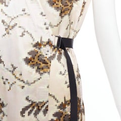 DRIES VAN NOTEN Mehrfarbiges Kleid mit Gürtel aus Satin mit pixeligem Kontrastdruck FR38 M