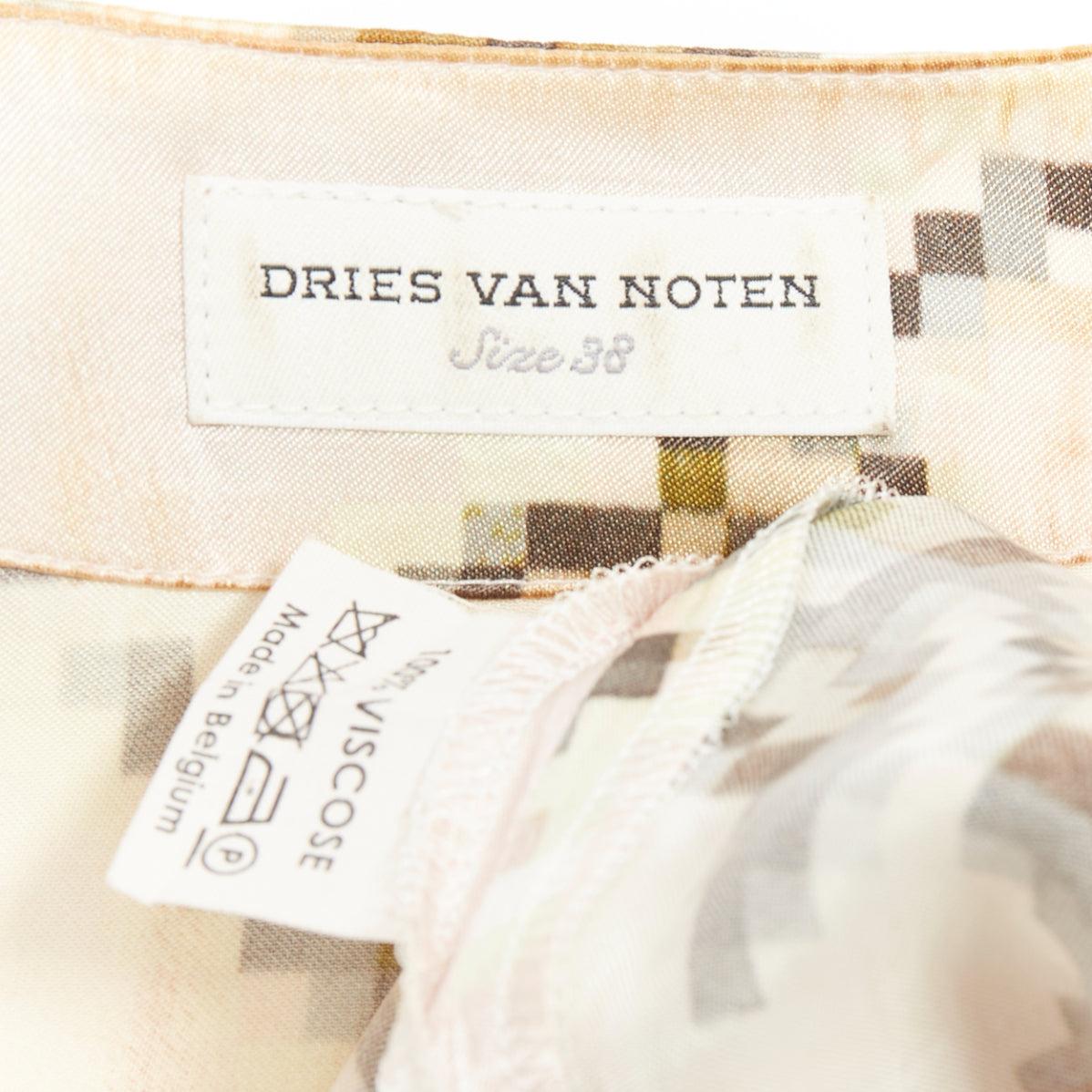 DRIES VAN NOTEN multicolor pixelated contrast print satin belted dress FR38 M For Sale 3
