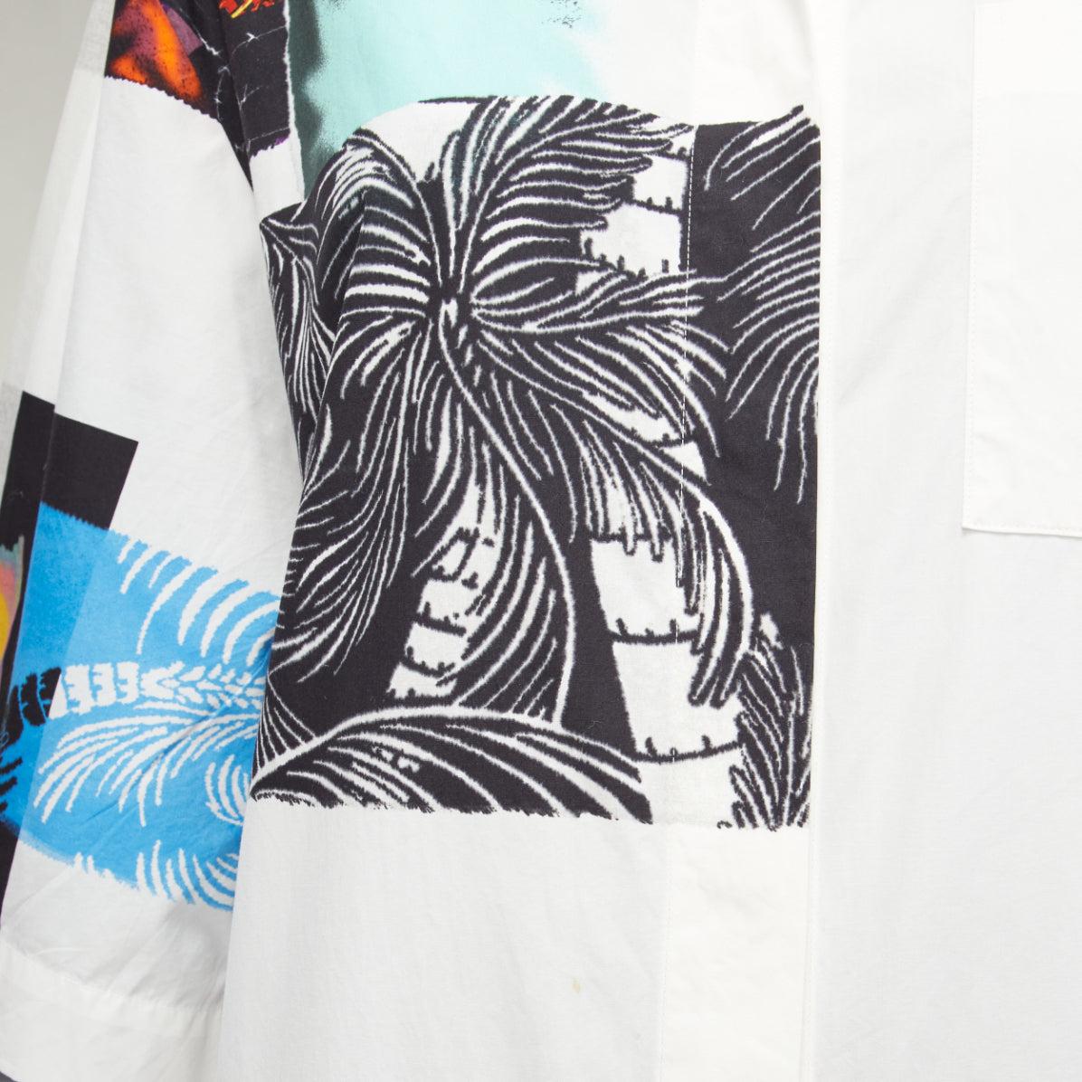 DRIES VAN NOTEN multicolour photographic patch print white shirt dress S For Sale 5