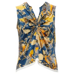 DRIES VAN NOTEN multicolour print silk gathered draped sleeveless vest top FR38